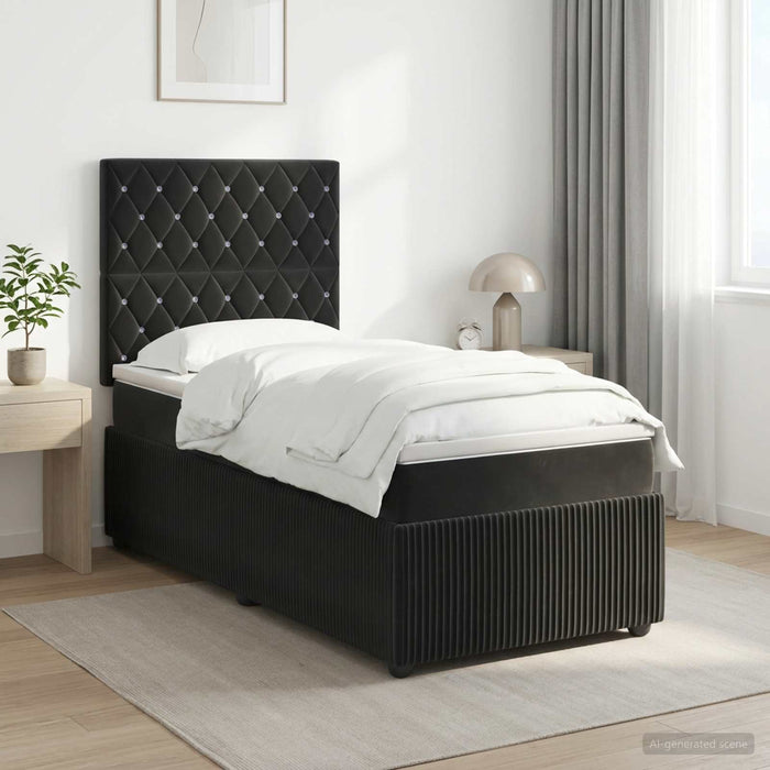 Pat boxspring cu saltea cu headboard Negru 100 x 200 cm Catifea - WALTI WALTI