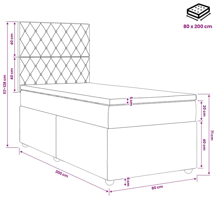 Pat boxspring cu saltea Verde închis 80 x 200 cm Catifea WALTI