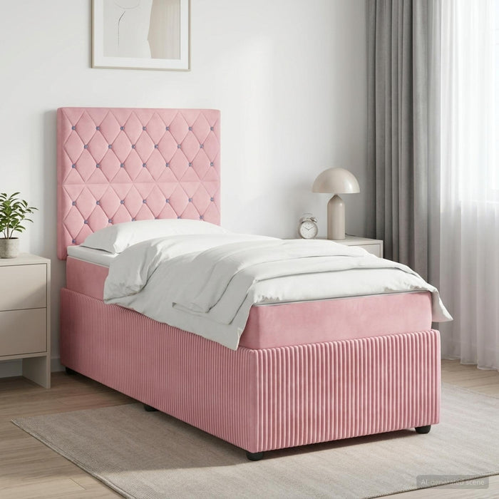 Pat boxspring cu saltea cu headboard Roz 90 x 190 cm Catifea - WALTI WALTI