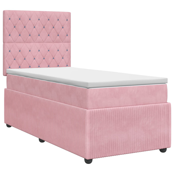Pat boxspring cu saltea cu headboard Roz 80 x 200 cm Catifea - WALTI WALTI