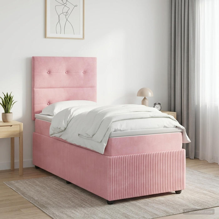Pat boxspring cu saltea cu headboard Roz 90 x 190 cm Catifea - WALTI WALTI