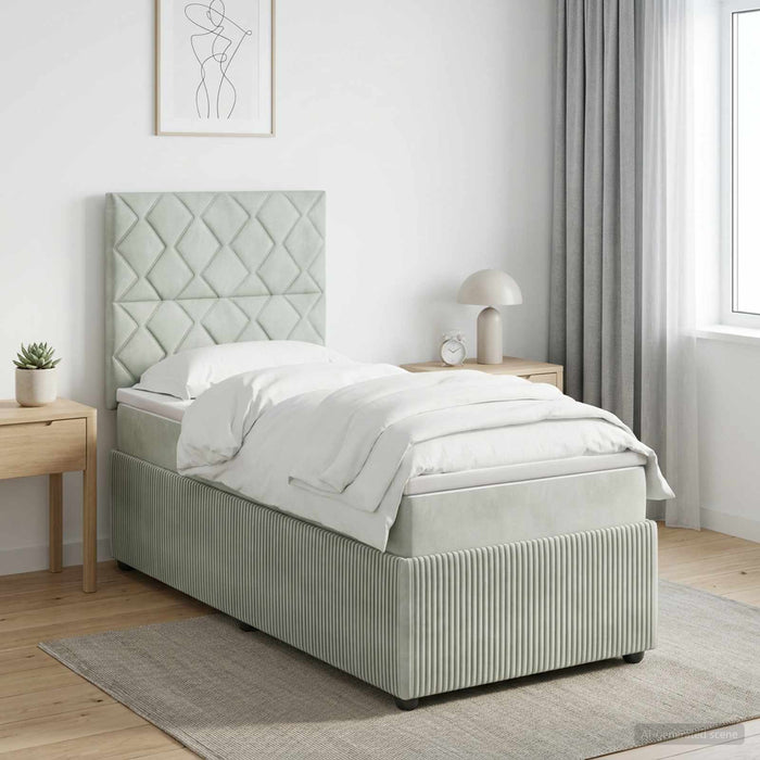 Pat boxspring cu saltea Gri deschis 100 x 200 cm Catifea - WALTI WALTI