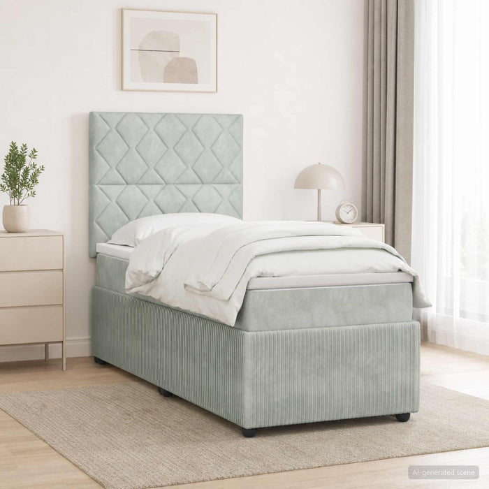 Pat boxspring cu saltea Gri deschis 100 x 200 cm Catifea - WALTI WALTI