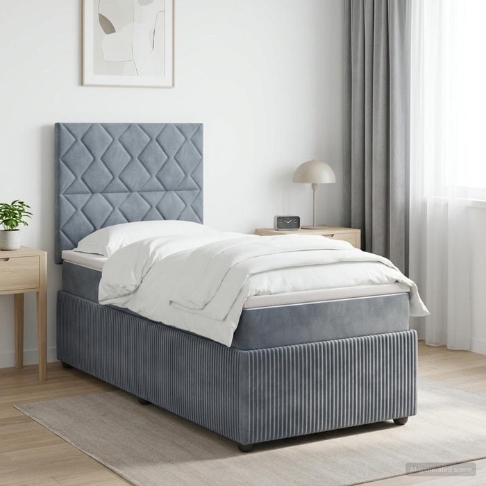 Pat boxspring cu saltea Gri închis 100 x 200 cm Catifea WALTI