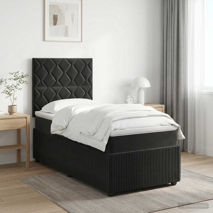 Pat boxspring cu saltea cu headboard Negru 100 x 200 cm Catifea WALTI
