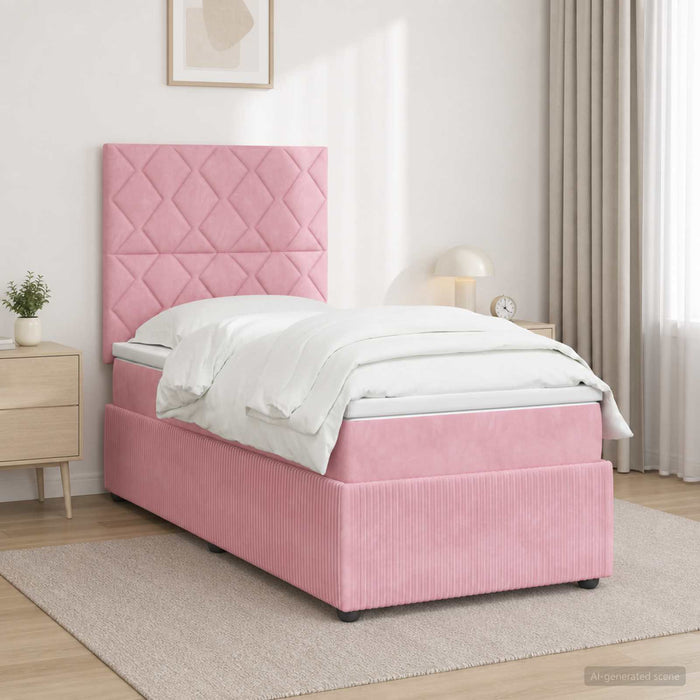 Pat boxspring cu saltea cu headboard Roz 100 x 200 cm Catifea - WALTI WALTI