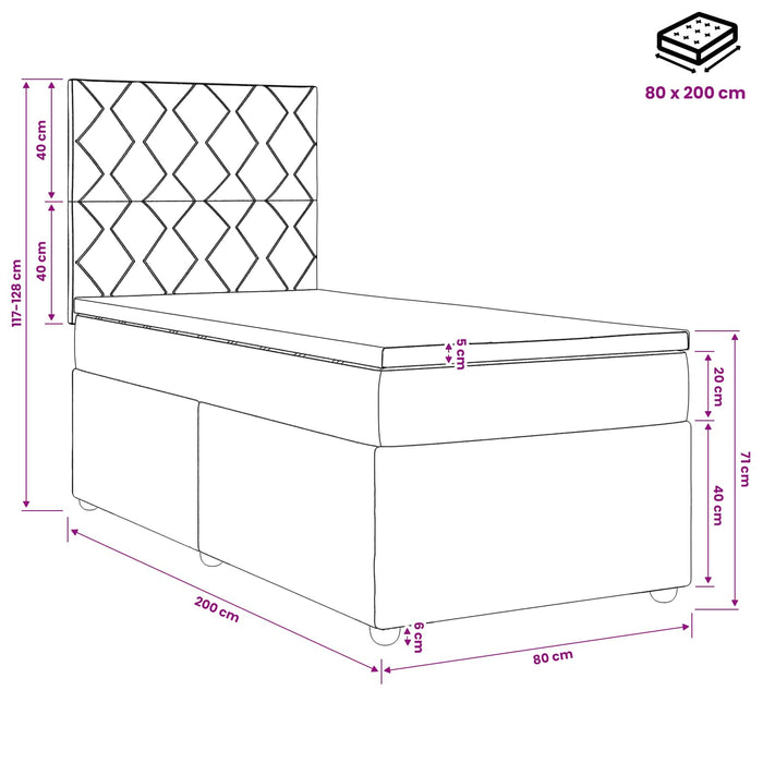 Pat boxspring cu saltea cu headboard Roz 80 x 200 cm Catifea - WALTI WALTI