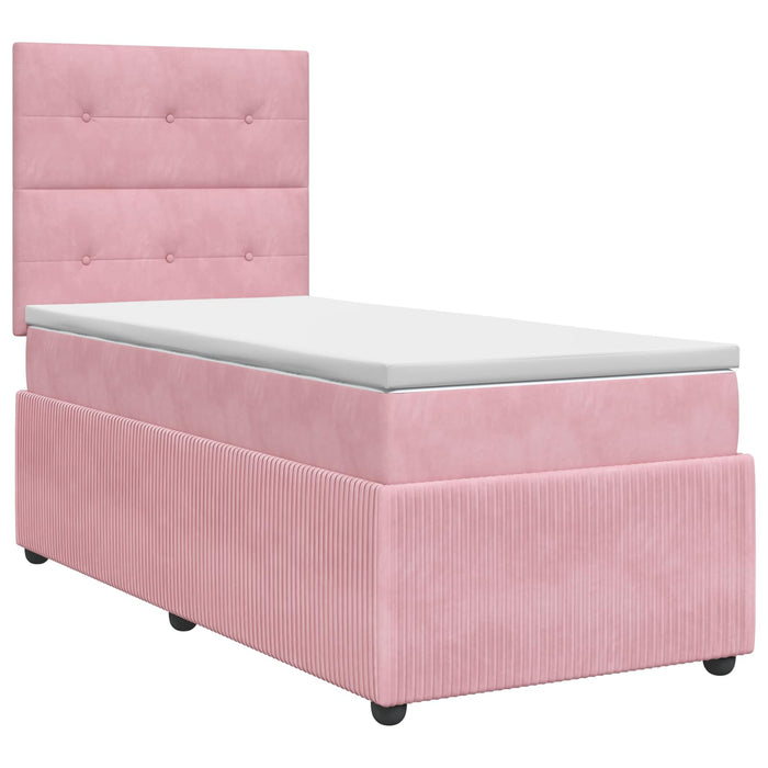 Pat boxspring cu saltea cu headboard Roz 90 x 190 cm Catifea WALTI