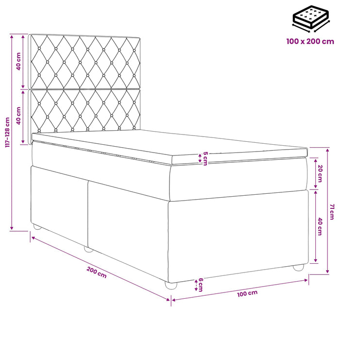 Pat boxspring cu saltea cu headboard Negru 100 x 200 cm Catifea - WALTI WALTI