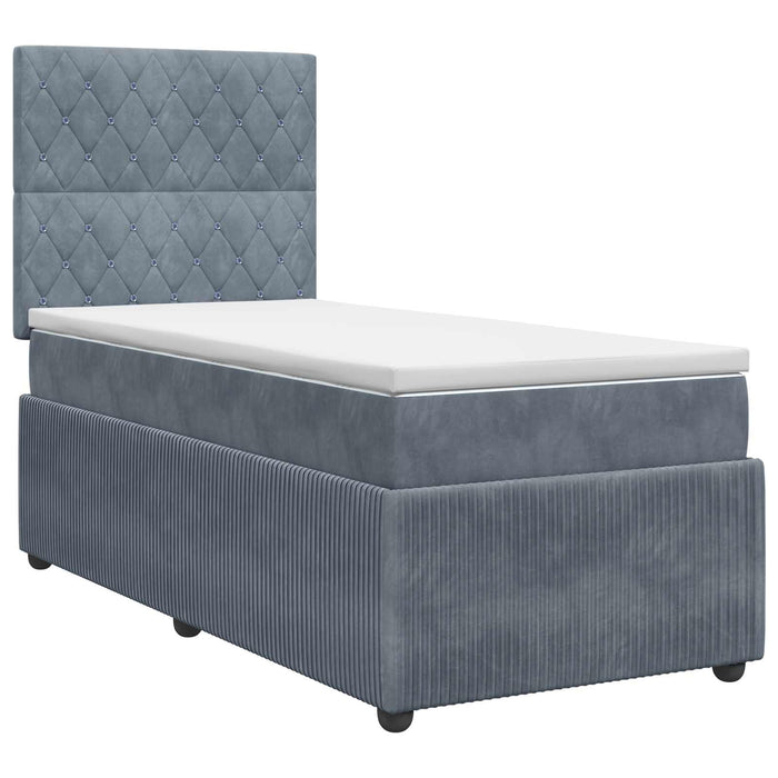 Pat boxspring cu saltea Gri închis 100 x 200 cm Catifea WALTI