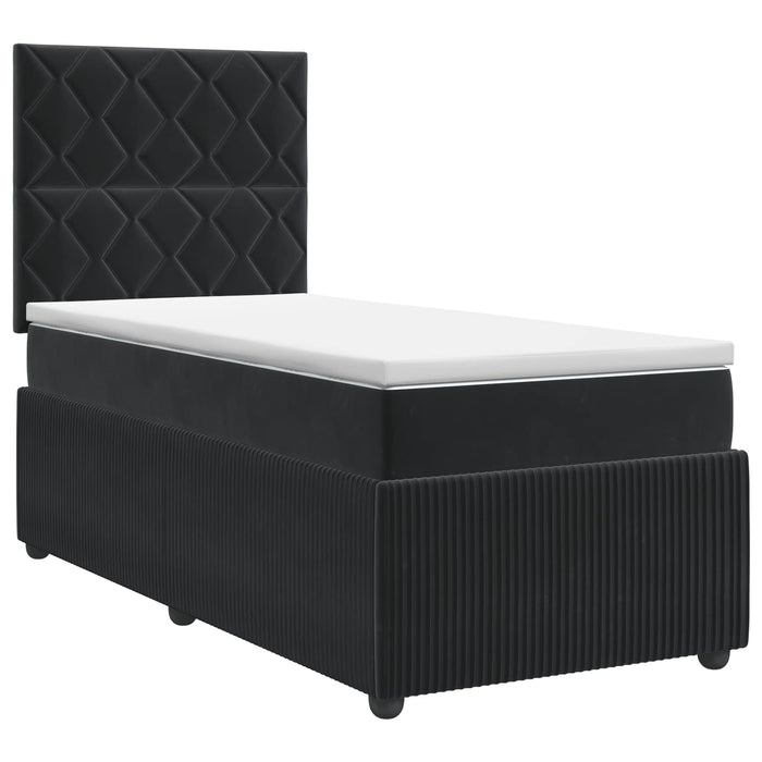 Pat boxspring cu saltea cu headboard Negru 100 x 200 cm Catifea WALTI
