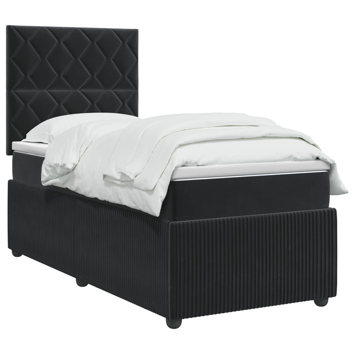 Pat boxspring cu saltea cu headboard Negru 100 x 200 cm Catifea WALTI