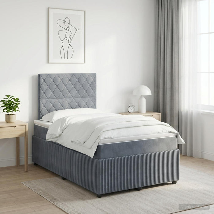 Pat boxspring cu saltea Gri închis 120 x 190 cm Catifea - WALTI WALTI