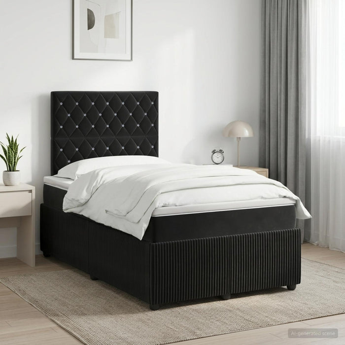 Pat boxspring cu saltea cu headboard Negru 120 x 190 cm Catifea WALTI