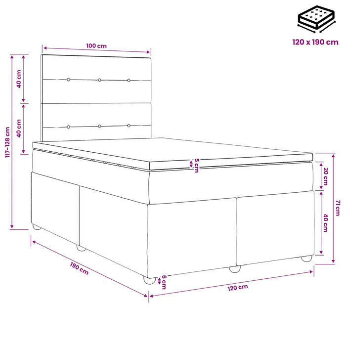 Pat boxspring cu saltea Gri închis 120 x 190 cm Catifea WALTI