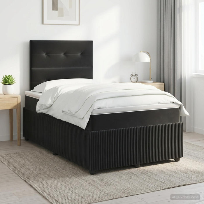 Pat boxspring cu saltea cu headboard Negru 120 x 200 cm Catifea WALTI