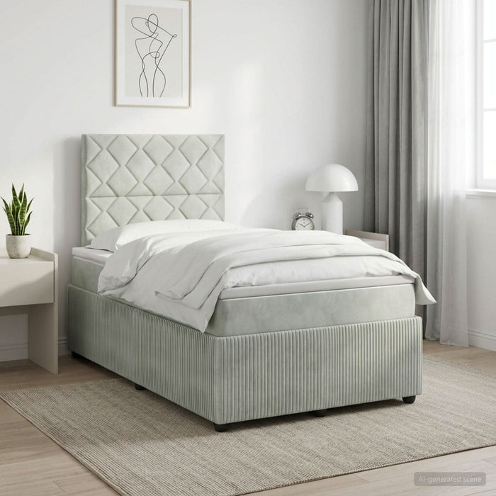 Pat boxspring cu saltea Gri deschis 120 x 200 cm Catifea - WALTI WALTI