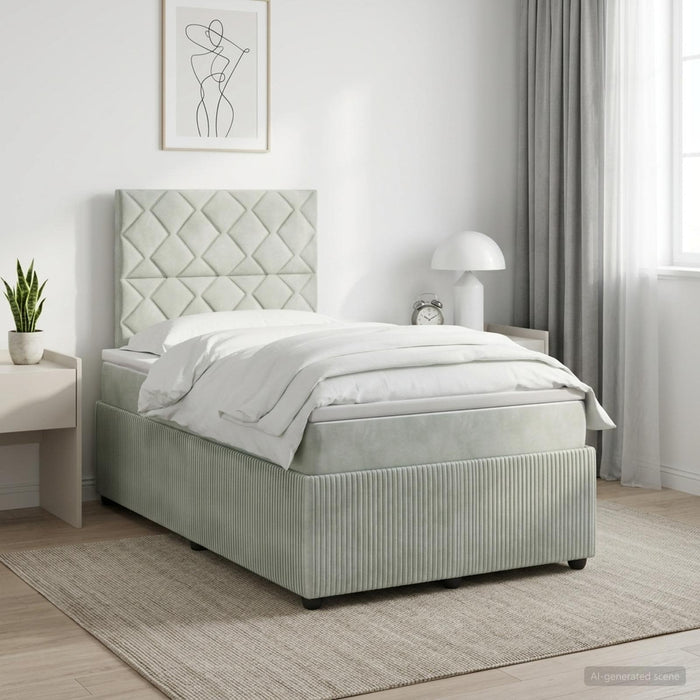 Pat boxspring cu saltea Gri deschis 120 x 190 cm Catifea - WALTI WALTI