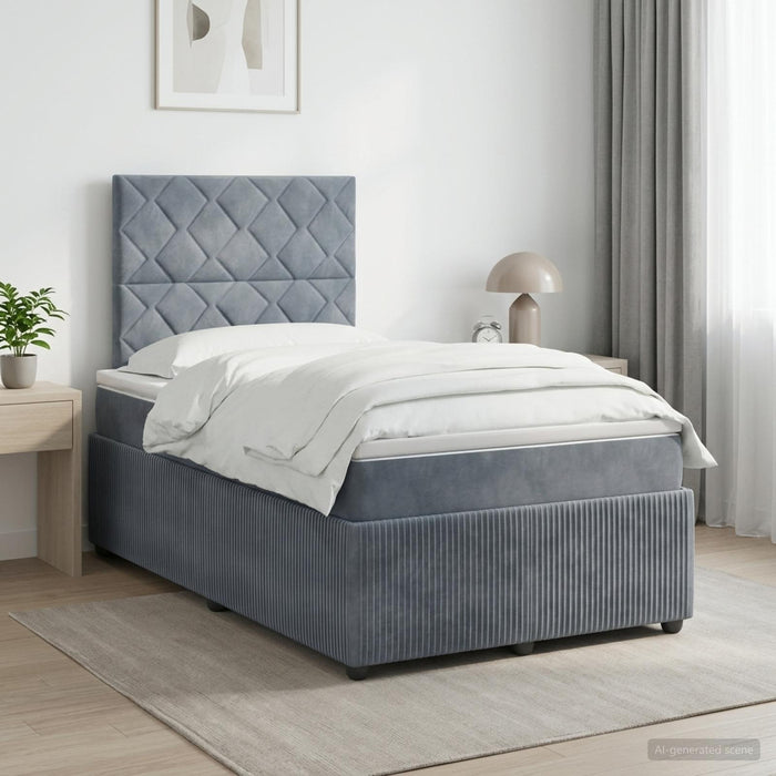 Pat boxspring cu saltea Gri închis 120 x 190 cm Catifea WALTI