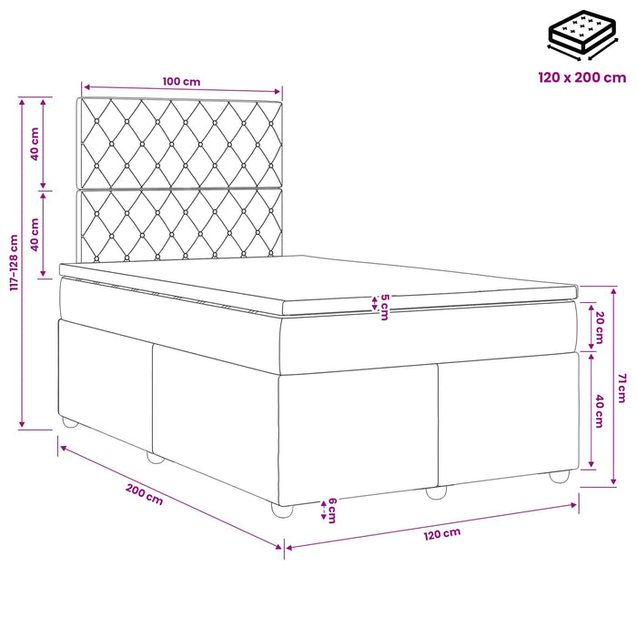 Pat boxspring cu saltea Gri deschis 120 x 200 cm Catifea WALTI