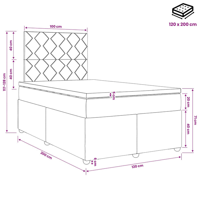 Pat boxspring cu saltea Gri închis 120 x 200 cm Catifea WALTI