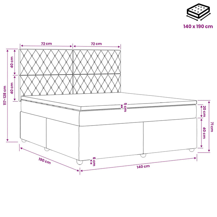 Pat boxspring cu saltea cu headboard Roz 140 x 190 cm Catifea WALTI