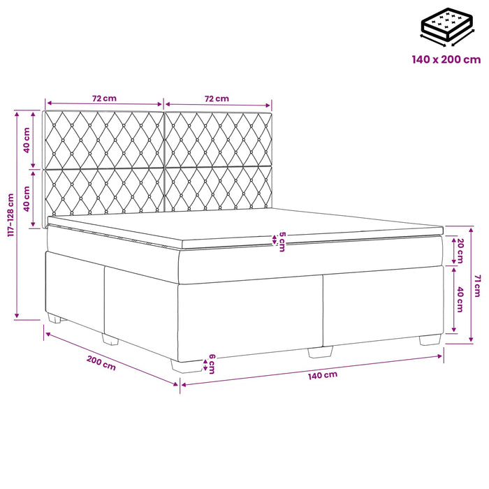Pat boxspring cu saltea cu headboard Roz 140 x 200 cm Catifea WALTI