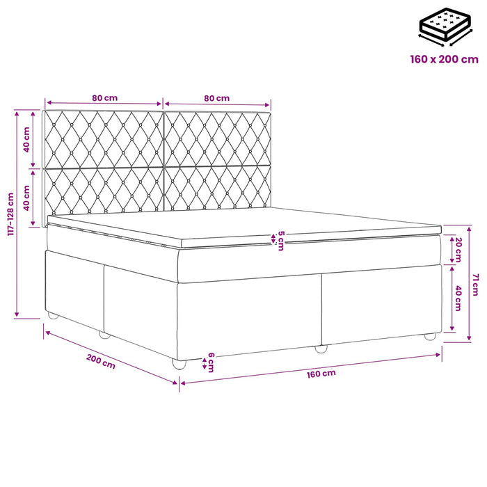 Pat boxspring cu saltea Gri deschis 160 x 200 cm Catifea - WALTI WALTI