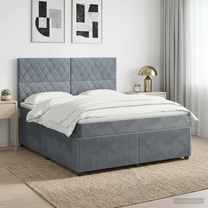 Pat boxspring cu saltea Gri închis 140 x 200 cm Catifea WALTI