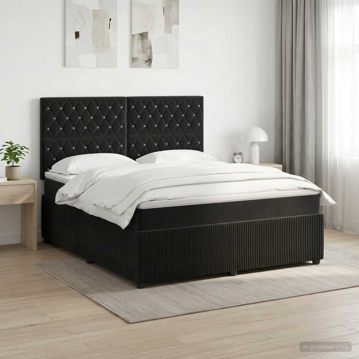 Pat boxspring cu saltea cu headboard Negru 140 x 190 cm Catifea WALTI