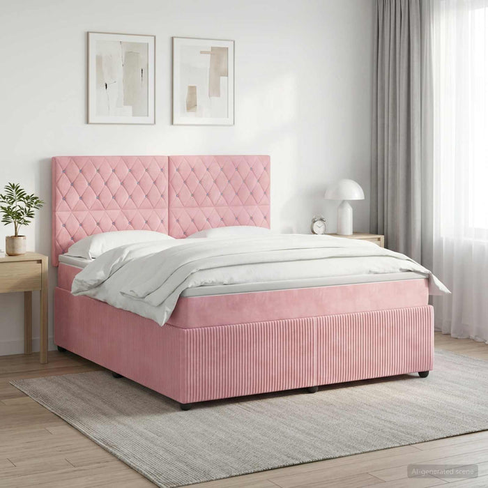 Pat boxspring cu saltea cu headboard Roz 140 x 200 cm Catifea WALTI