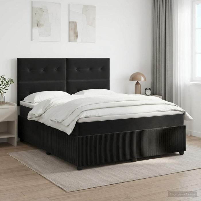 Pat boxspring cu saltea cu headboard Negru 160 x 200 cm Catifea - WALTI WALTI