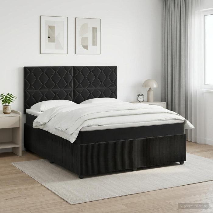 Pat boxspring cu saltea cu headboard Negru 160 x 200 cm Catifea - WALTI WALTI