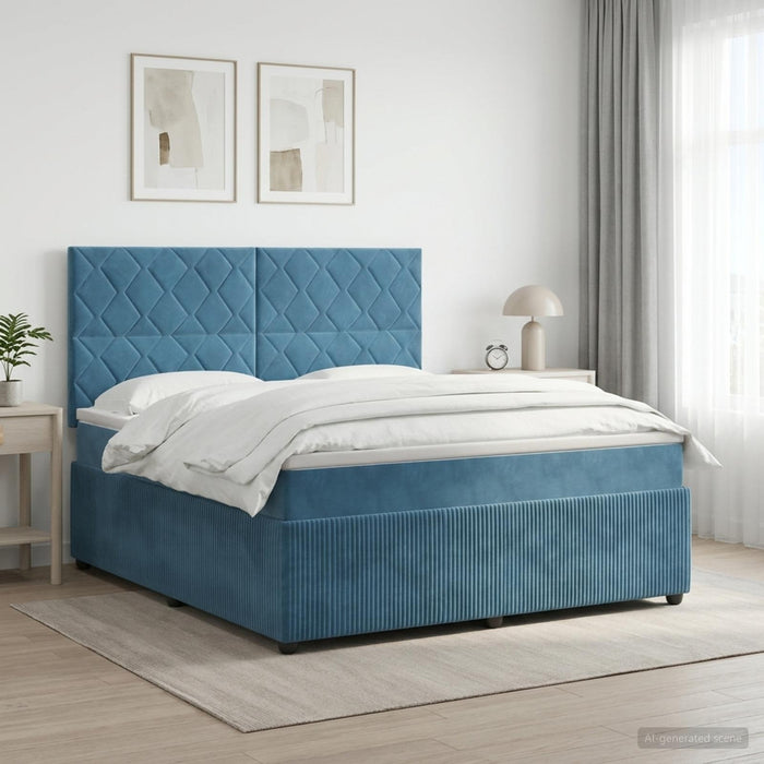 Pat boxspring cu saltea albastru 140 x 200 cm Catifea WALTI