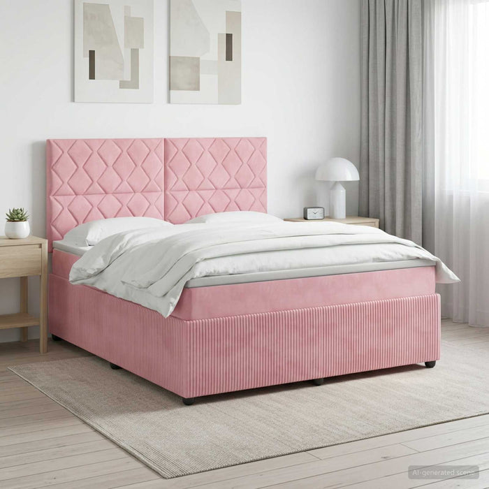Pat boxspring cu saltea cu headboard Roz 140 x 200 cm Catifea - WALTI WALTI
