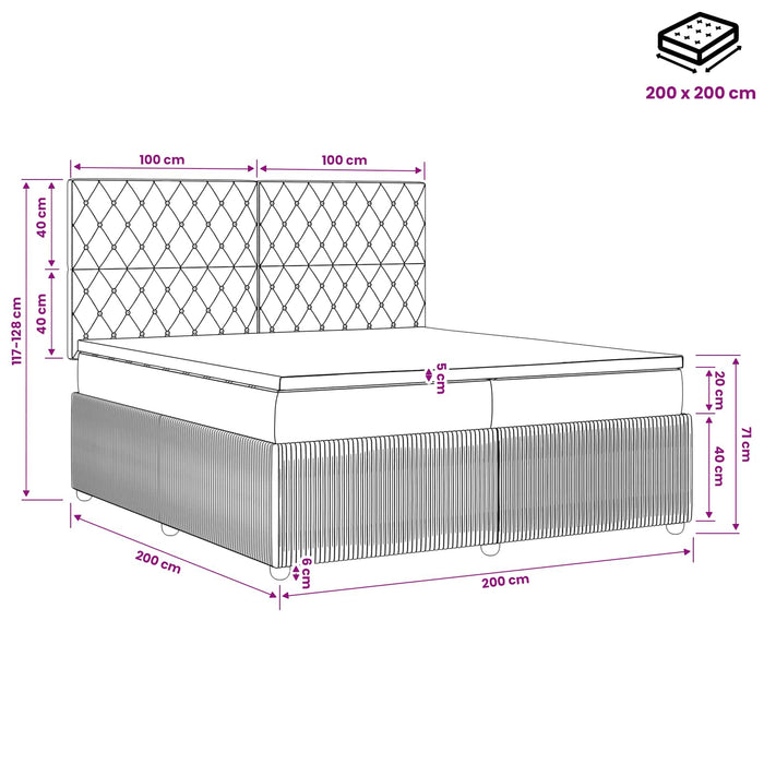 Pat boxspring cu saltea Gri deschis 200 x 200 cm Catifea WALTI
