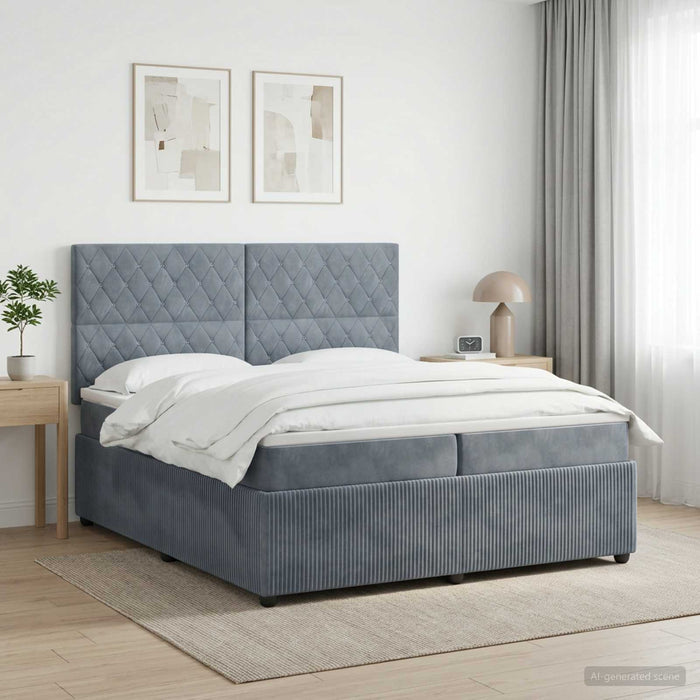 Pat boxspring cu saltea Gri închis 200 x 200 cm Catifea - WALTI WALTI