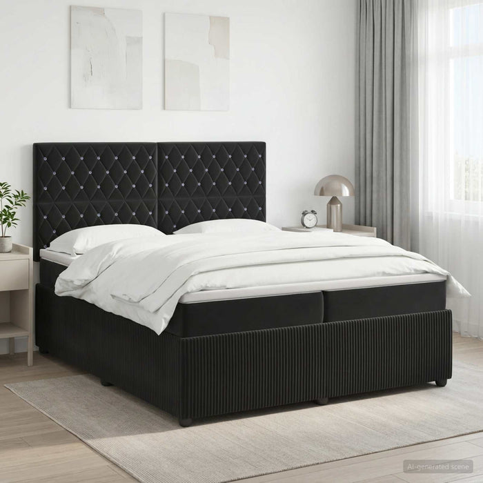 Pat boxspring cu saltea cu headboard Negru 200 x 200 cm Catifea - WALTI WALTI