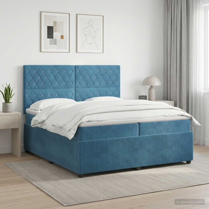 Pat boxspring cu saltea albastru 200 x 200 cm Catifea WALTI