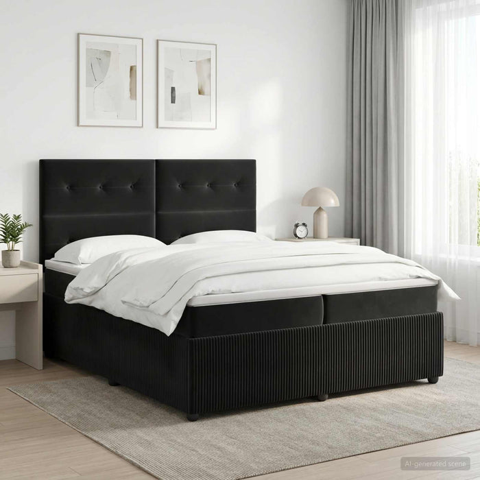 Pat boxspring cu saltea cu headboard Negru 200 x 200 cm Catifea WALTI