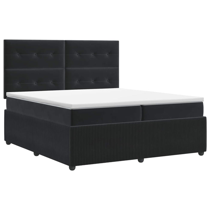 Pat boxspring cu saltea cu headboard Negru 200 x 200 cm Catifea WALTI