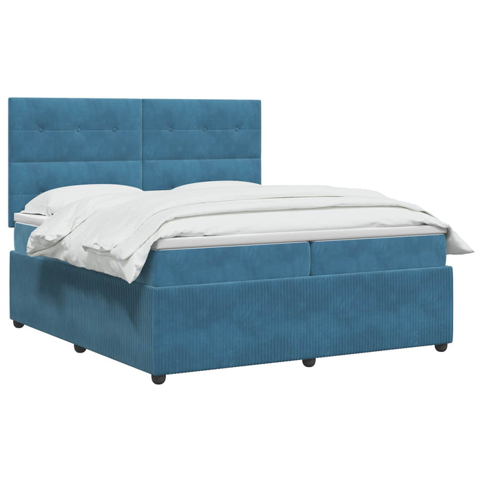 Pat boxspring cu saltea albastru 200 x 200 cm Catifea WALTI