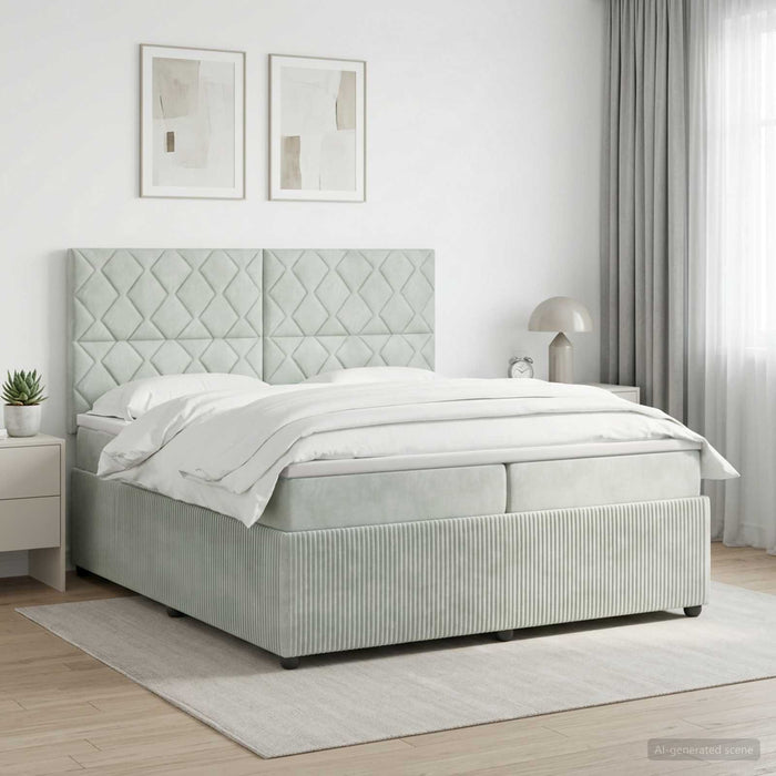 Pat boxspring cu saltea Gri deschis 200 x 200 cm Catifea WALTI
