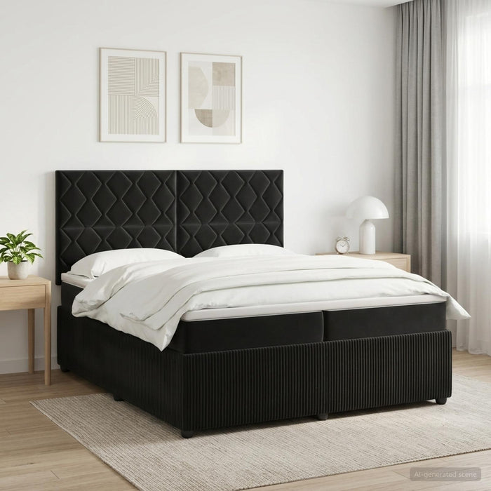 Pat boxspring cu saltea cu headboard Negru 200 x 200 cm Catifea WALTI