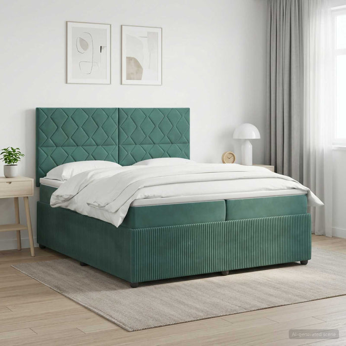 Pat boxspring cu saltea Verde închis 200 x 200 cm Catifea WALTI
