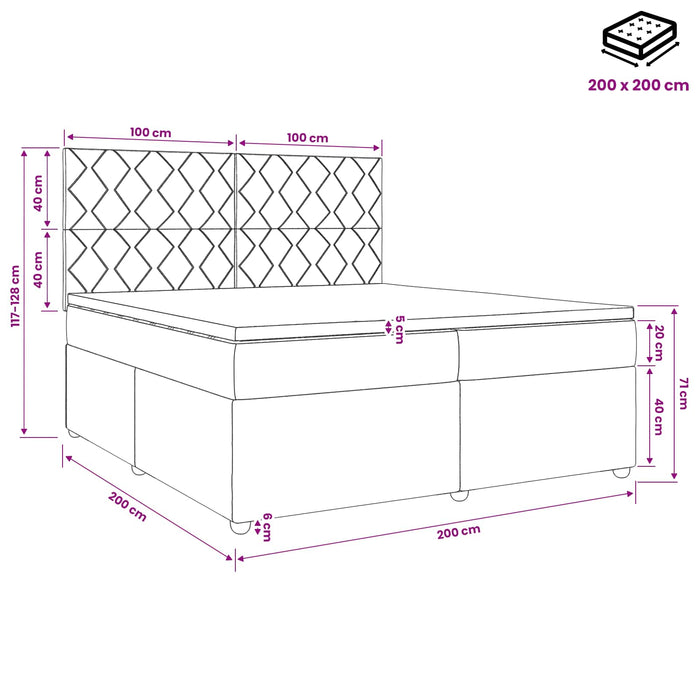 Pat boxspring cu saltea Verde închis 200 x 200 cm Catifea WALTI