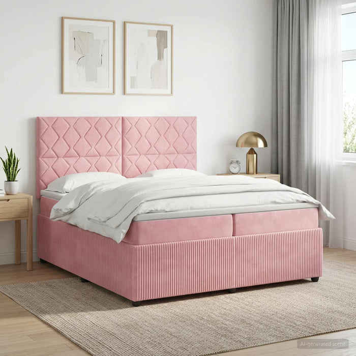 Pat boxspring cu saltea cu headboard Roz 200 x 200 cm Catifea WALTI