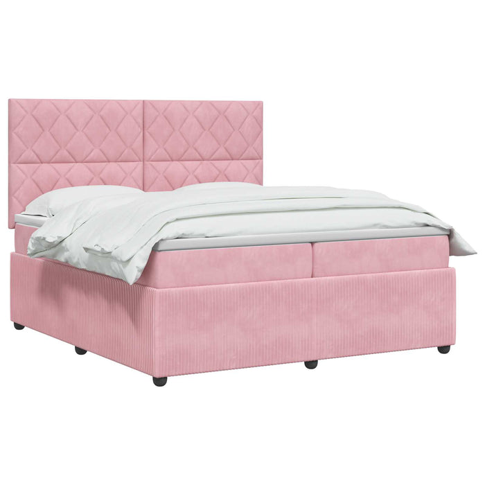 Pat boxspring cu saltea cu headboard Roz 200 x 200 cm Catifea WALTI