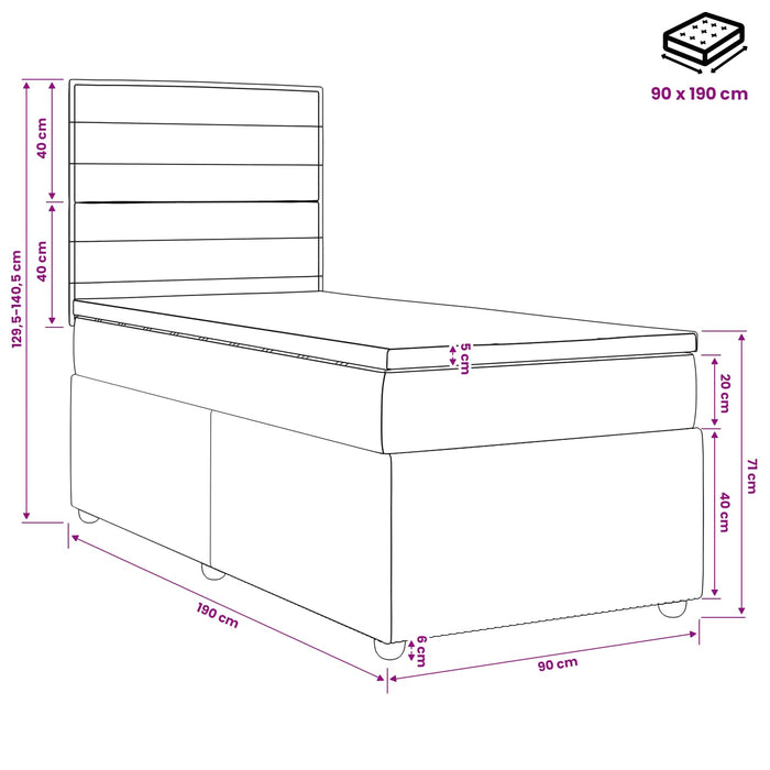 Pat boxspring cu saltea cu headboard Gri deschis Unic Țesătură WALTI
