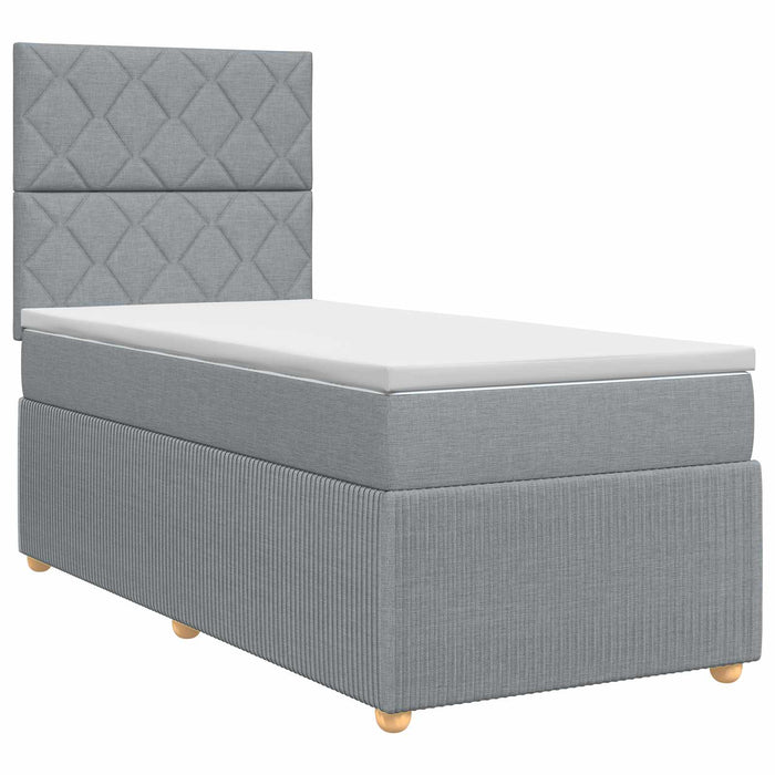 Pat boxspring cu saltea cu headboard Gri deschis Unic Țesătură WALTI